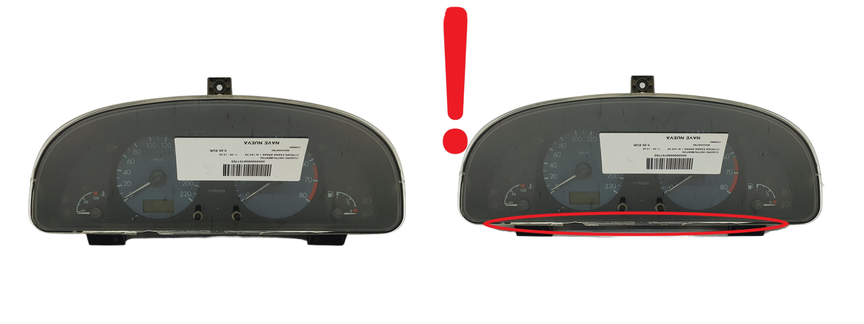 Speedometer/Instrument Cluster Citroen Xsara P9643206780 D 00 61075 main product photo